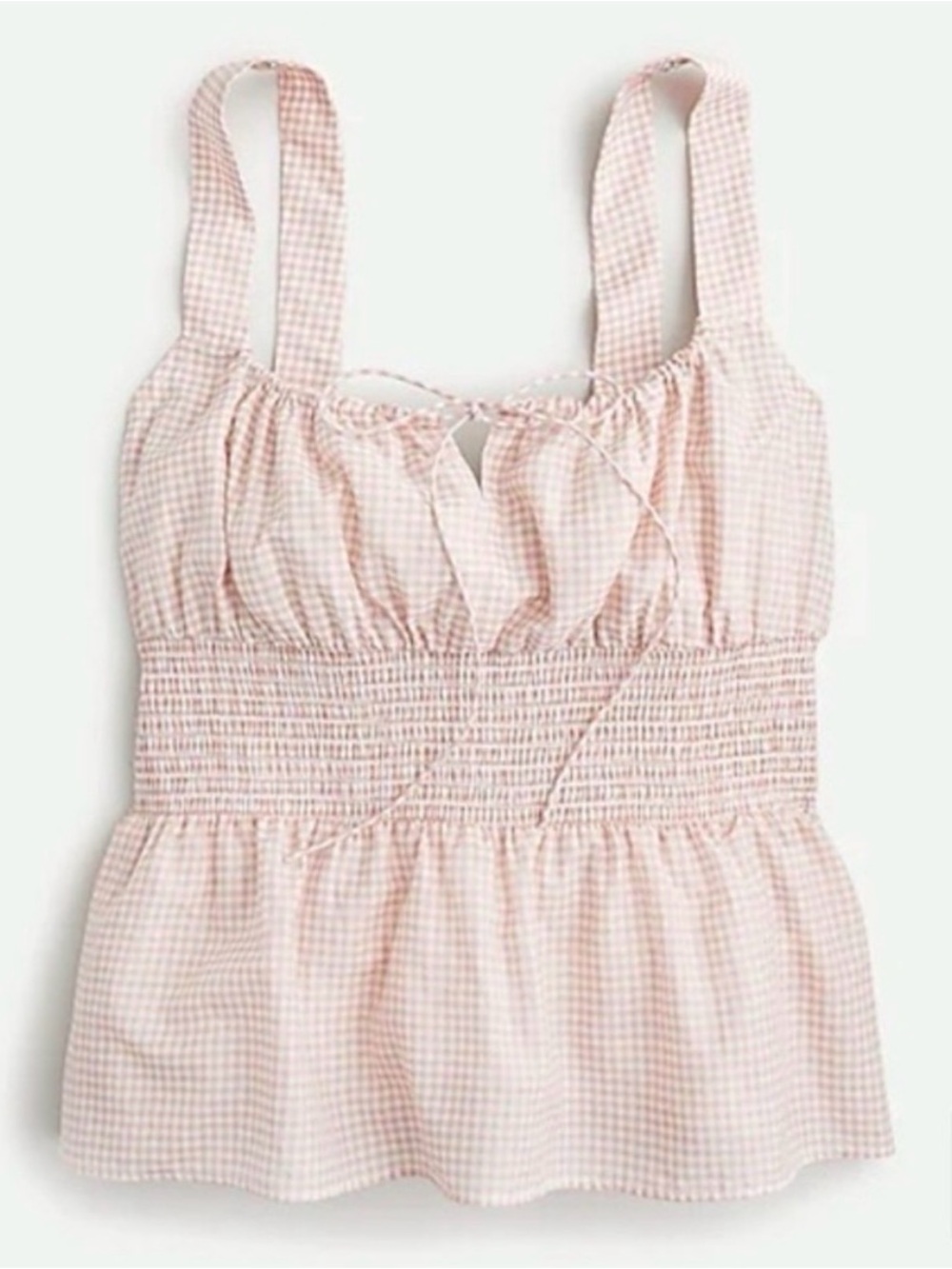 J crew Smocked Gingham Tank Top in Light Pink
